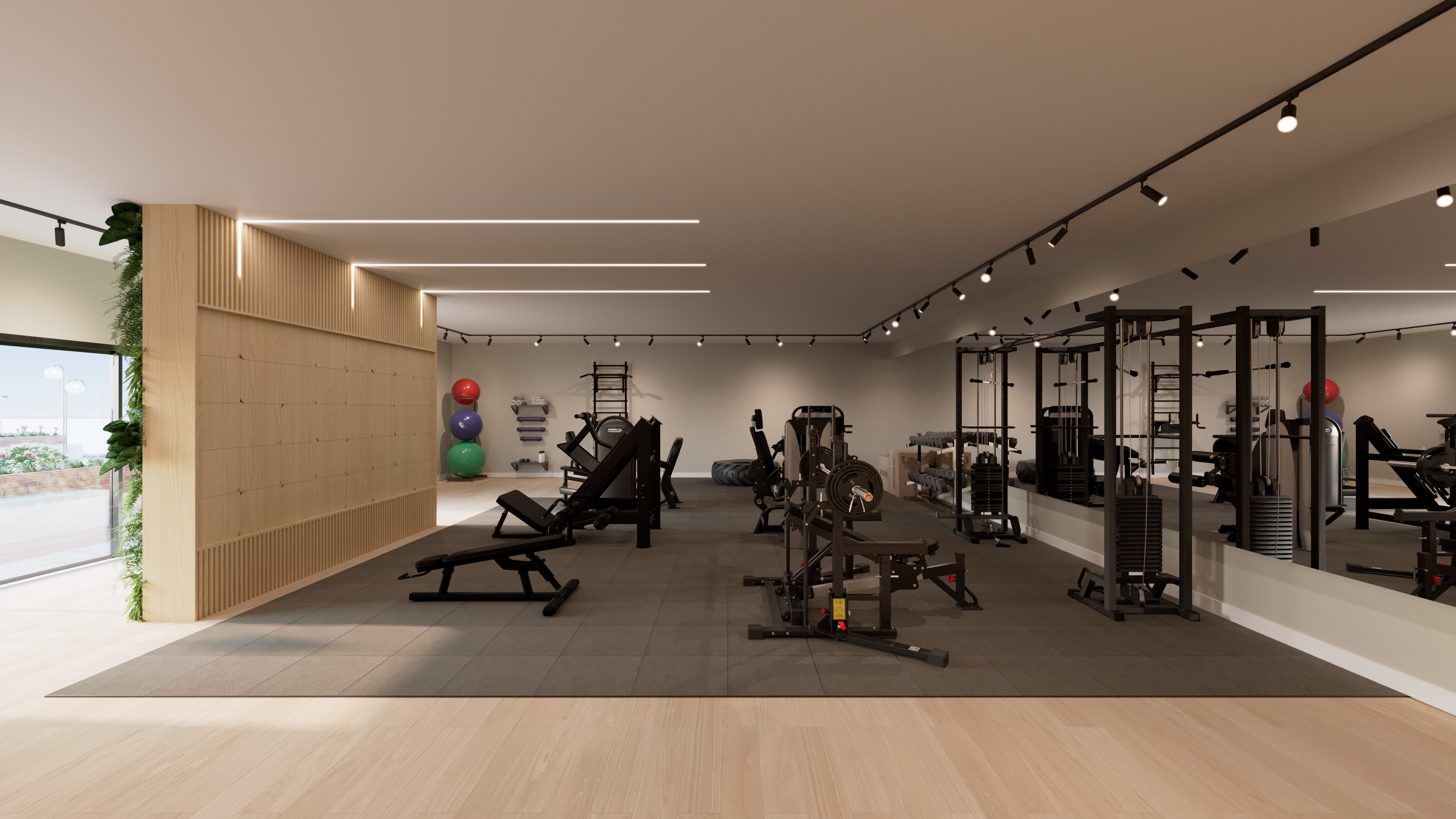 Academia equipada para treinos diários.