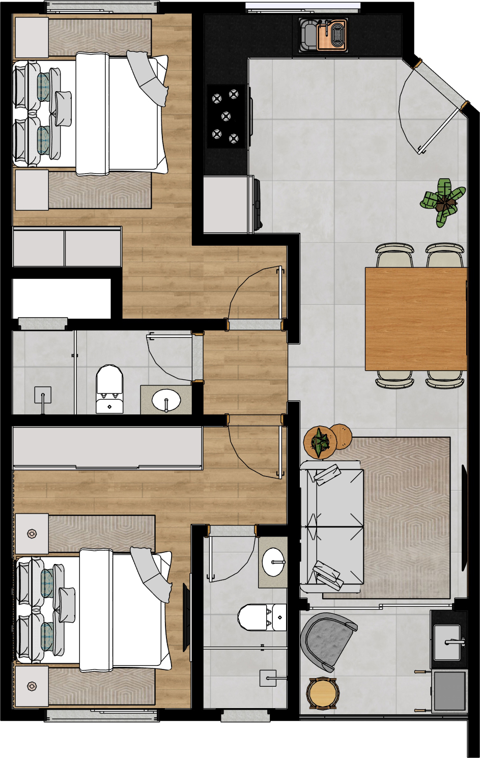 APTO TIPO 01 · 55,00m²