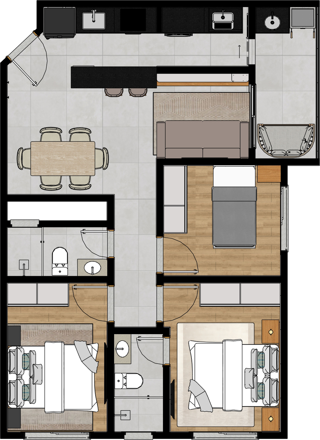 APTO TIPO 02 · 65,00m²